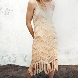 Zara Cream Midi Dress with Fringe